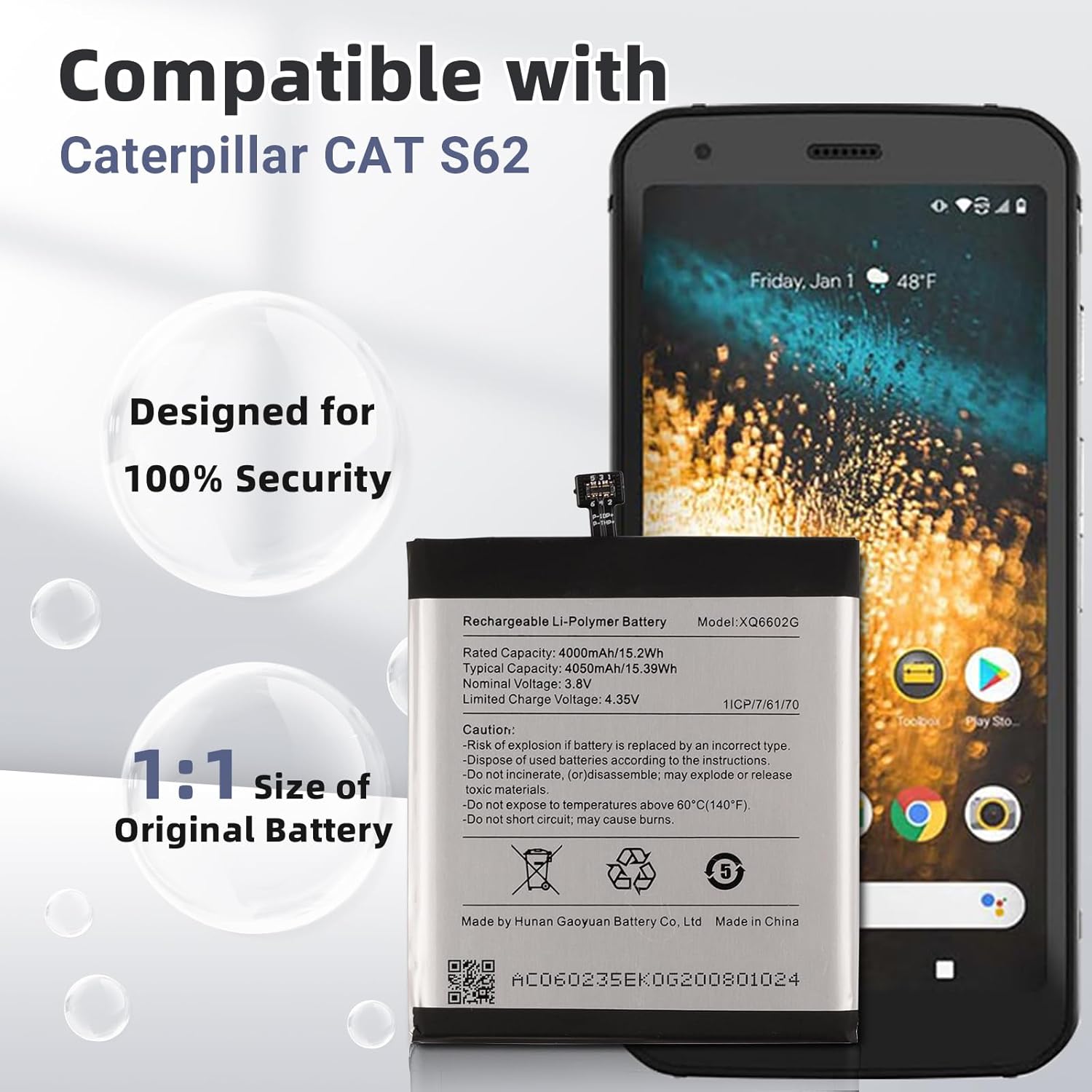 New XQ6602G Replacement Battery for T-Mobile Caterpillar CAT S62 with Technical Toolkit.