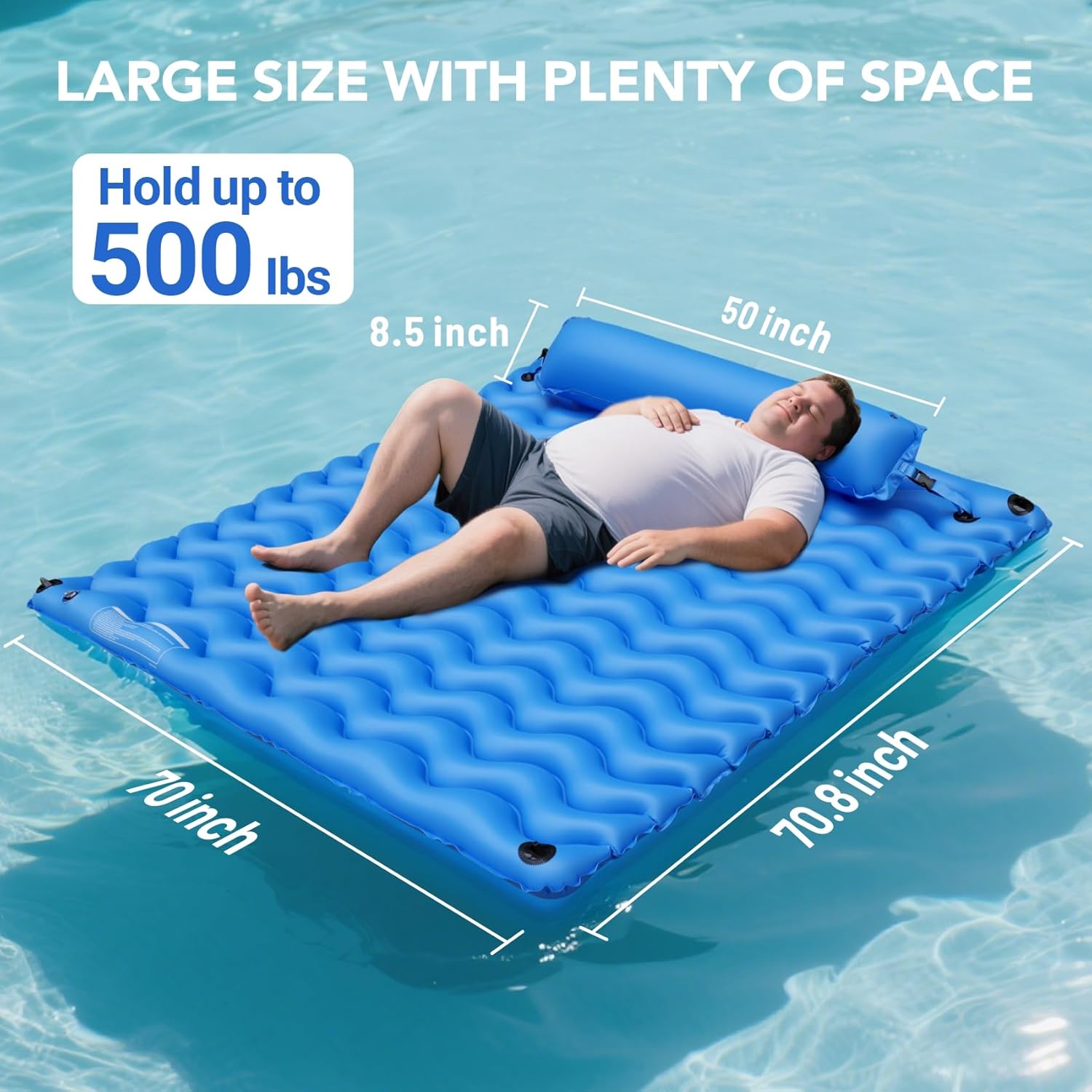 2-Person Inflatable Pool Float Adult, 71'' x 71'' Large Pool Lounger Float River Tube with Headrest, Adult Heavy Duty Pool Floats Mat for Swimming Pool, Raft for Pool Party, Lake, Beach, River