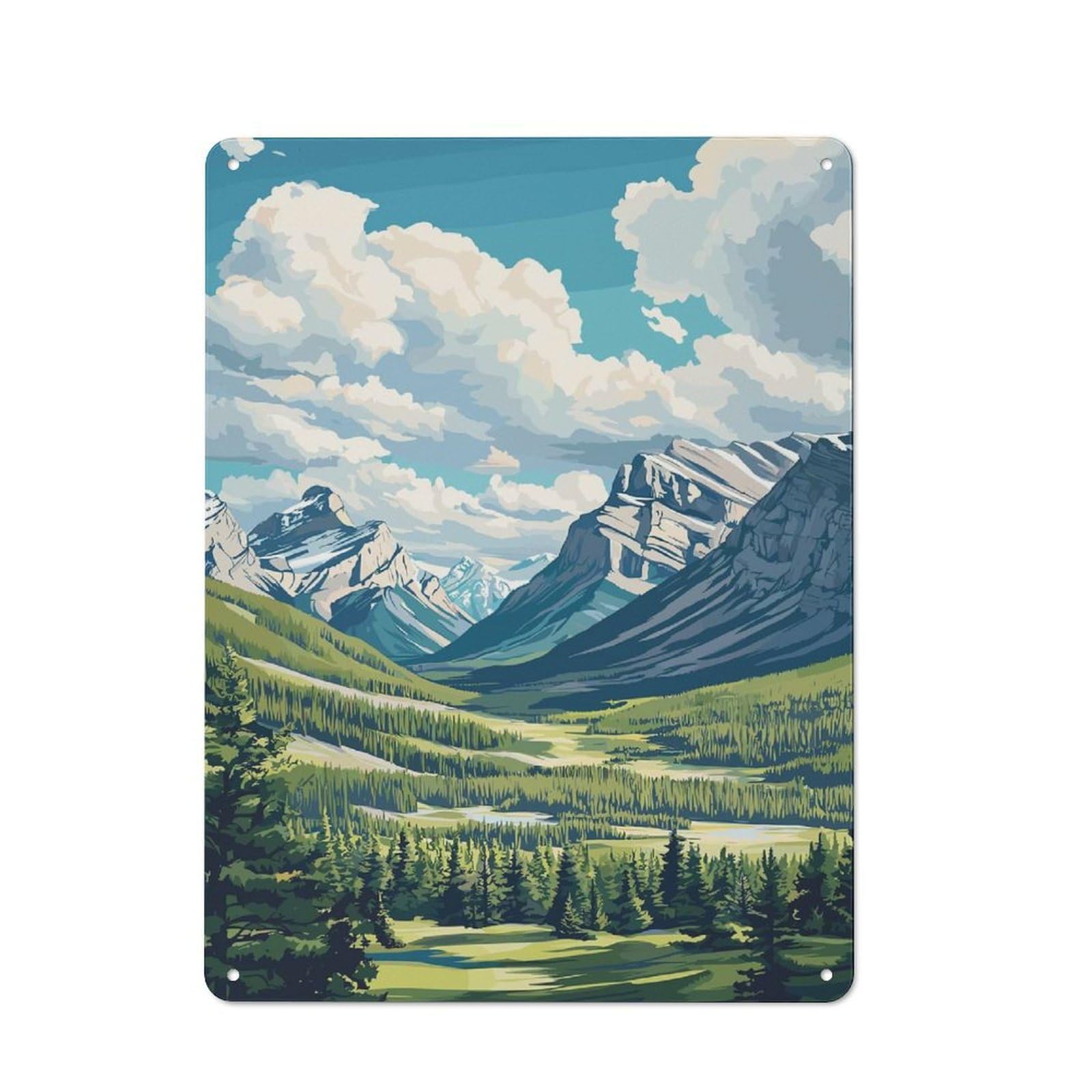Junmoney Style-22 Tin Wall Plaque 40X30cm With Mountain Valley Landscape For Hallway Wall, A Decorative Metal Sign For Hallways And Entrance Areas