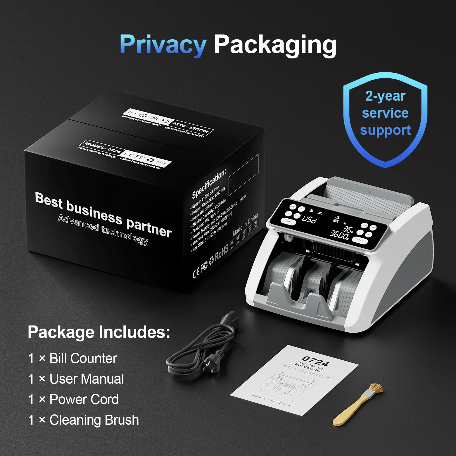 0724 Macchina contasoldi con conteggio del valore per USD ed EUR, rilevamento di contraffazioni UV MG IR, conteggio modalità automatica batch, contatore contatore con display a LED, design compatto e