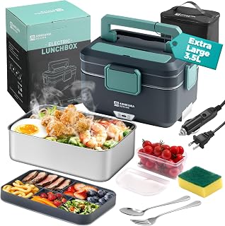 Annie & Mia Design 3.5L Electric Lunch Box: 100W 2-Layer Portable Food Warmer, Dual Mode 2.5L+1L Heated Lunchbox for Adults, Home/Car/Office/Truck