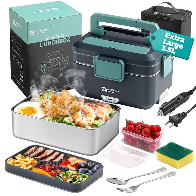 Annie Mia Design Electric Lunch Box for Adults 100w 3 5L 2-Layer Portable Food Warmer Dual Mode 2