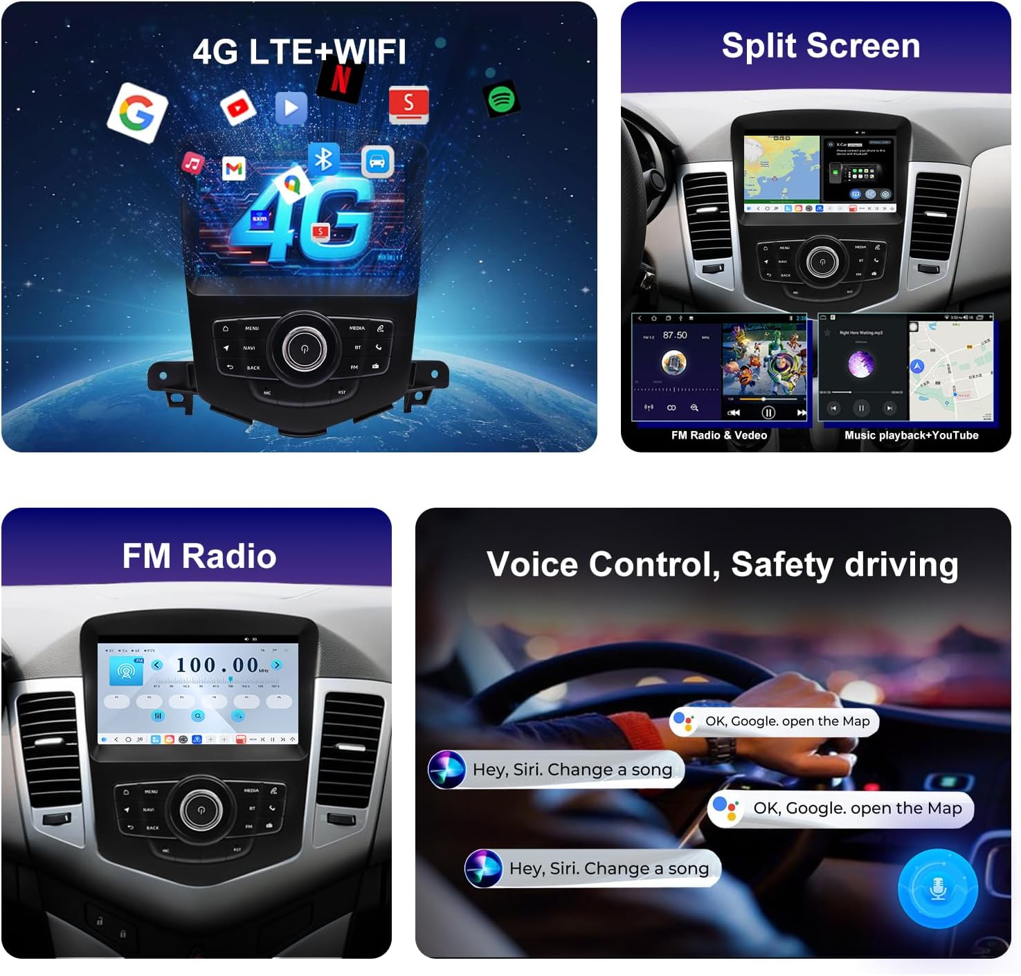 QLED Radio for Chevy Chevrolet Cruze 2009-2015 and 2016 Limited Upgrade,Touch Screen Stereo Replacement,Wireless carplay Android auto,4G LTE Network,Free Camera