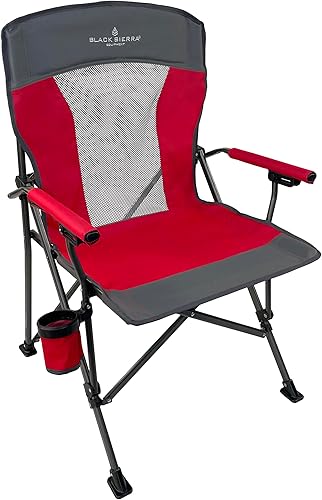 Black Sierra - Silla de camping portátil plegable para césped y playa con reposabrazos duro acolchado, respaldo ventilado de malla, espacioso,
