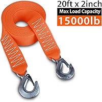 Vista 3 de Correa de remolque resistente con ganchos de 2 pulgadas x 20 pies, 15,000 libras, correa de remolque de 6,8 toneladas con ganchos de seguridad