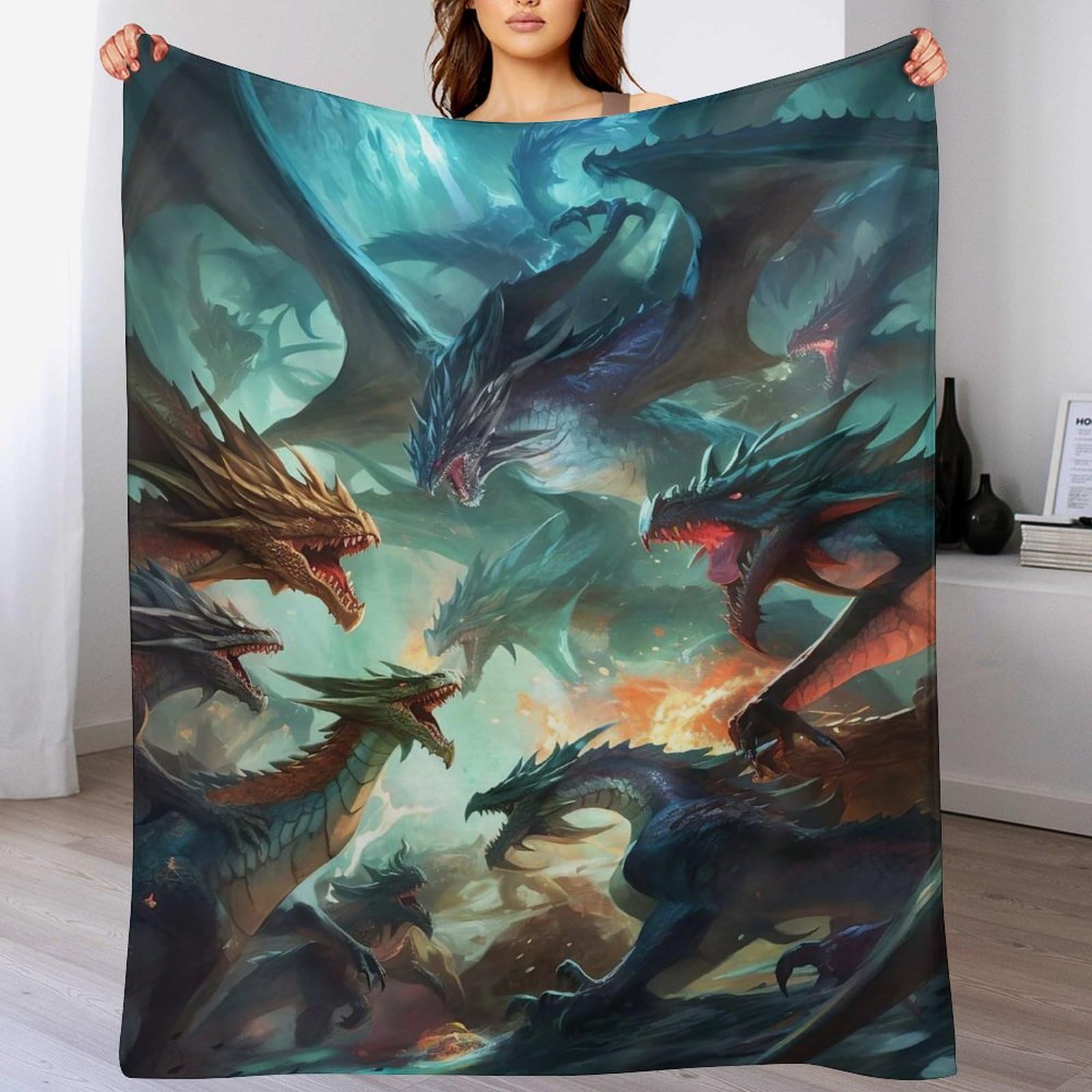 Ggjjtt Boys Dragon-1 Dragon Plush Bed Blanket, Fleece Blanket For Kids Young Girls, Anti Pilling Throw Blanket Bedroom Sofa Couch Blanket 150×200Cm