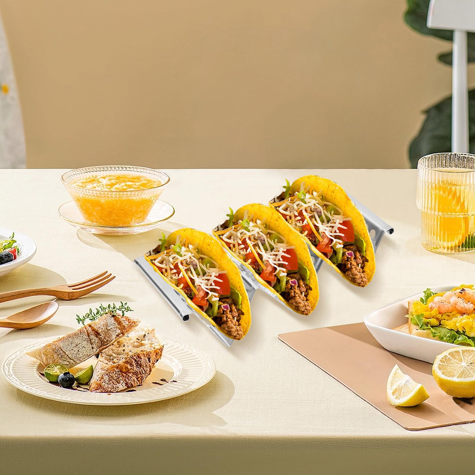 Soporte para Tacos Mexicanos, 4 Soporte para Tortillas de Acero Inoxidable con Asas, Soporte Tacos Bandeja para Tacos Mexicanos Bandeja para Tacos sin BPA para Lavavajillas y Parrilla