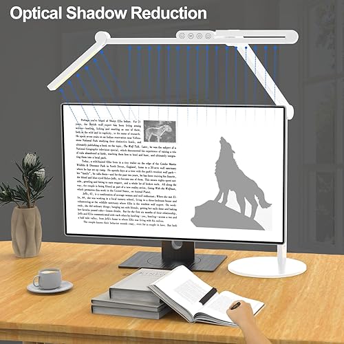 Miniatura 5 de Micomlan Lámpara de escritorio LED con iluminación atmosférica, lámpara de escritorio alta giratoria para oficina en casa con brazo oscilante,