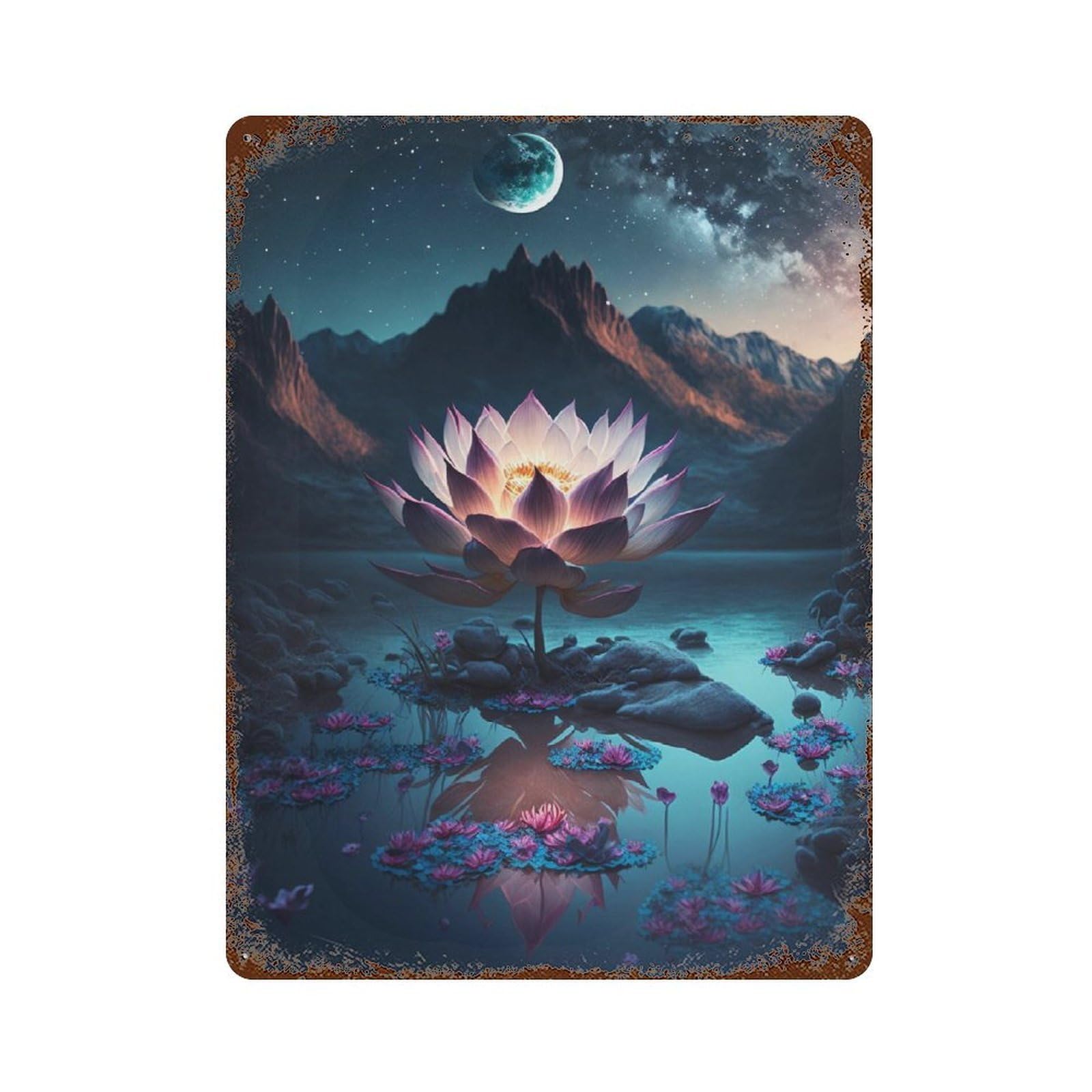 Garage Style Enchanted Lotus Pond Reflections Distressed Metal Wall Sign 15.7"x11.8", Rustic Home Decor for Bar And Workshop