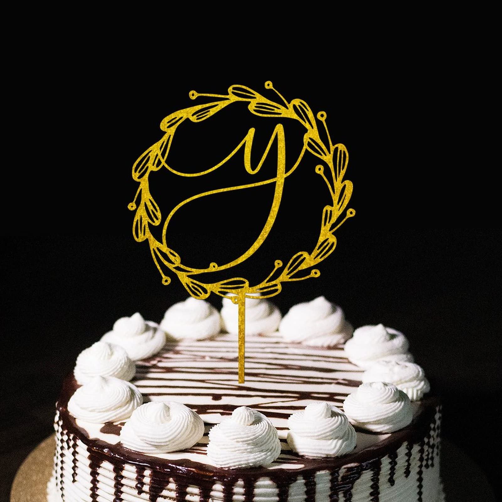 Y Cake Topper Letter Monogram Name Gold Leaf For Wedding Engagement Party Favors Romantic Reusable Wreath Floral Wedding Gifts For Children Kids Custom Any Initial A E F G J R S T U