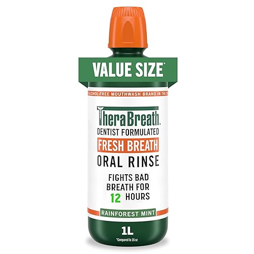 TheraBreath Fresh Breath - Enjuague bucal Rainforest Mint, sin alcohol, 33.8 oz1 L