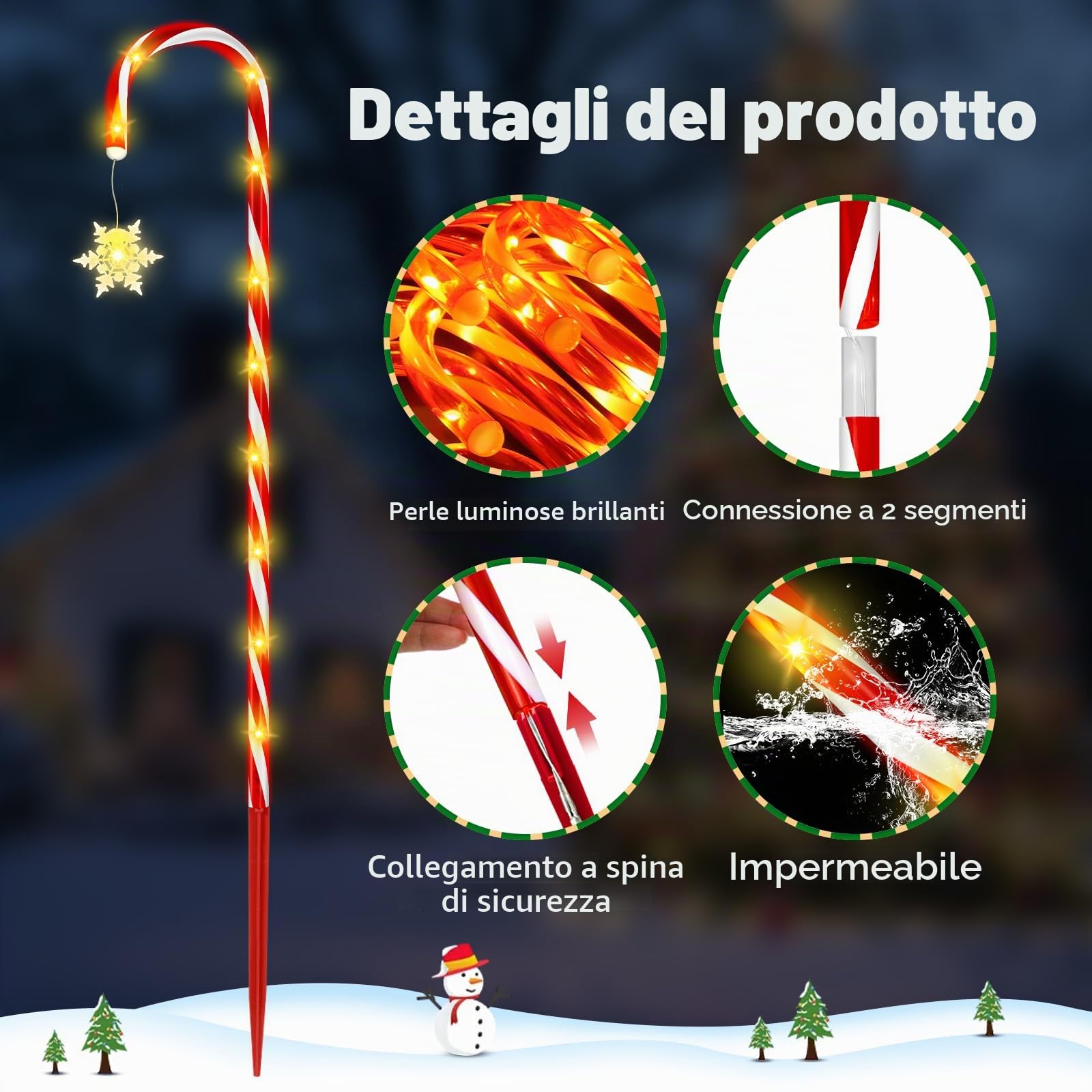 HELESIN Catena luminosa con bastoncini di zucchero, 10 pezzi, design rialzato, bastoncini di zucchero a LED, per esterni, 110 LED, 12 modalità, bastoncini di zucchero illuminati, impermeabili, fiocchi
