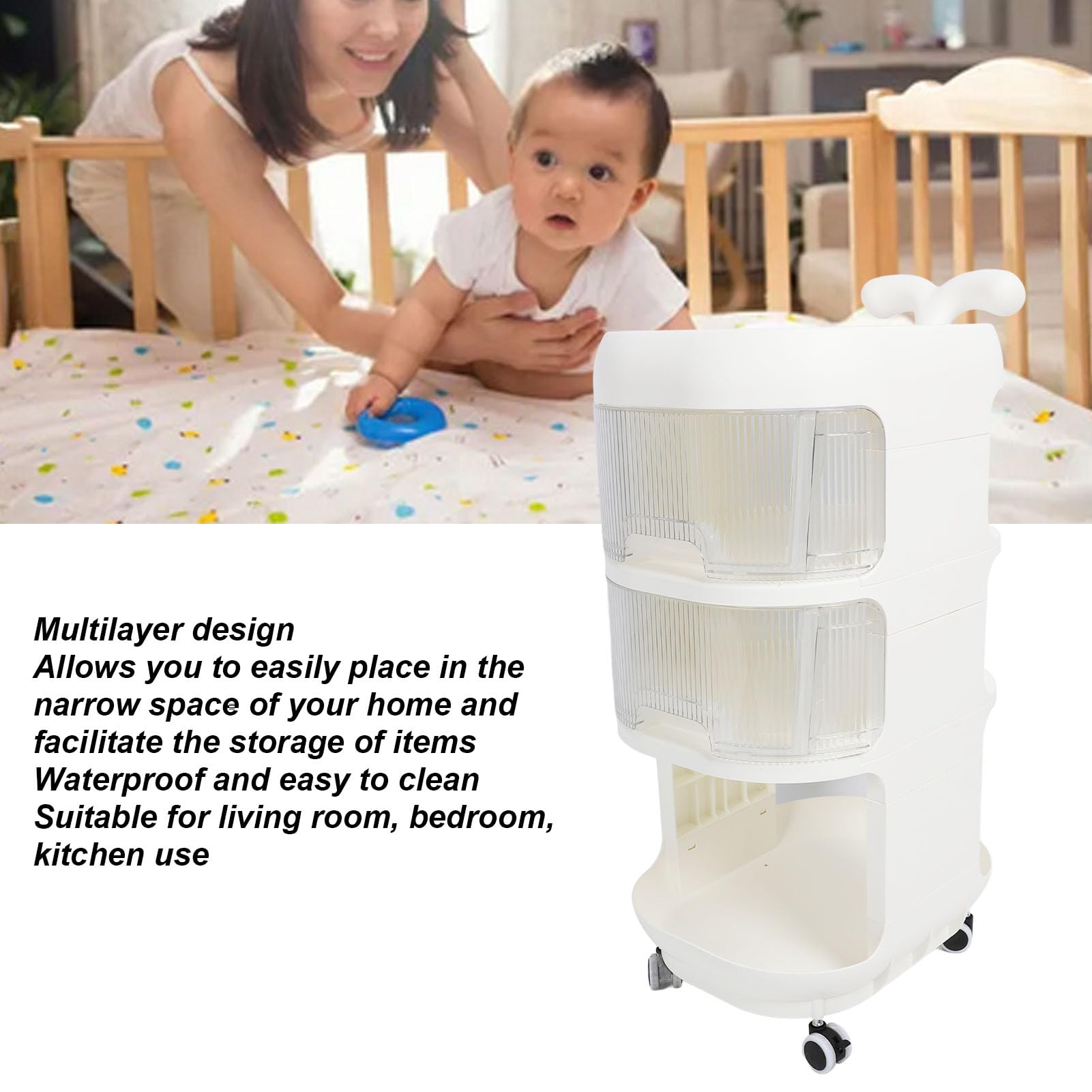 Carro de Almacenamiento con Ruedas, Carro Utilitario con Ruedas, Organizador de Refrigerios Móvil Multifuncional, Carrito Organizador de Pañales para bebé para Cocina, Baño y