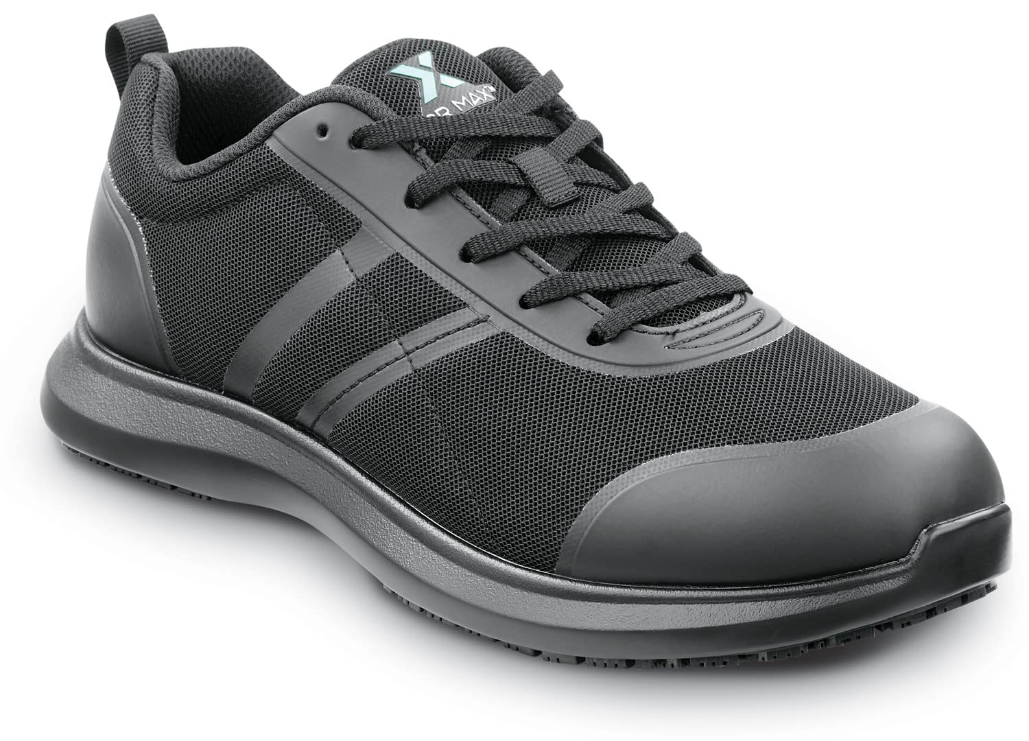 SR Max Aiken, Men's, Black, Athletic Style, MaxTrax Slip Resistant, Soft Toe Work Shoe (9.0 EW)