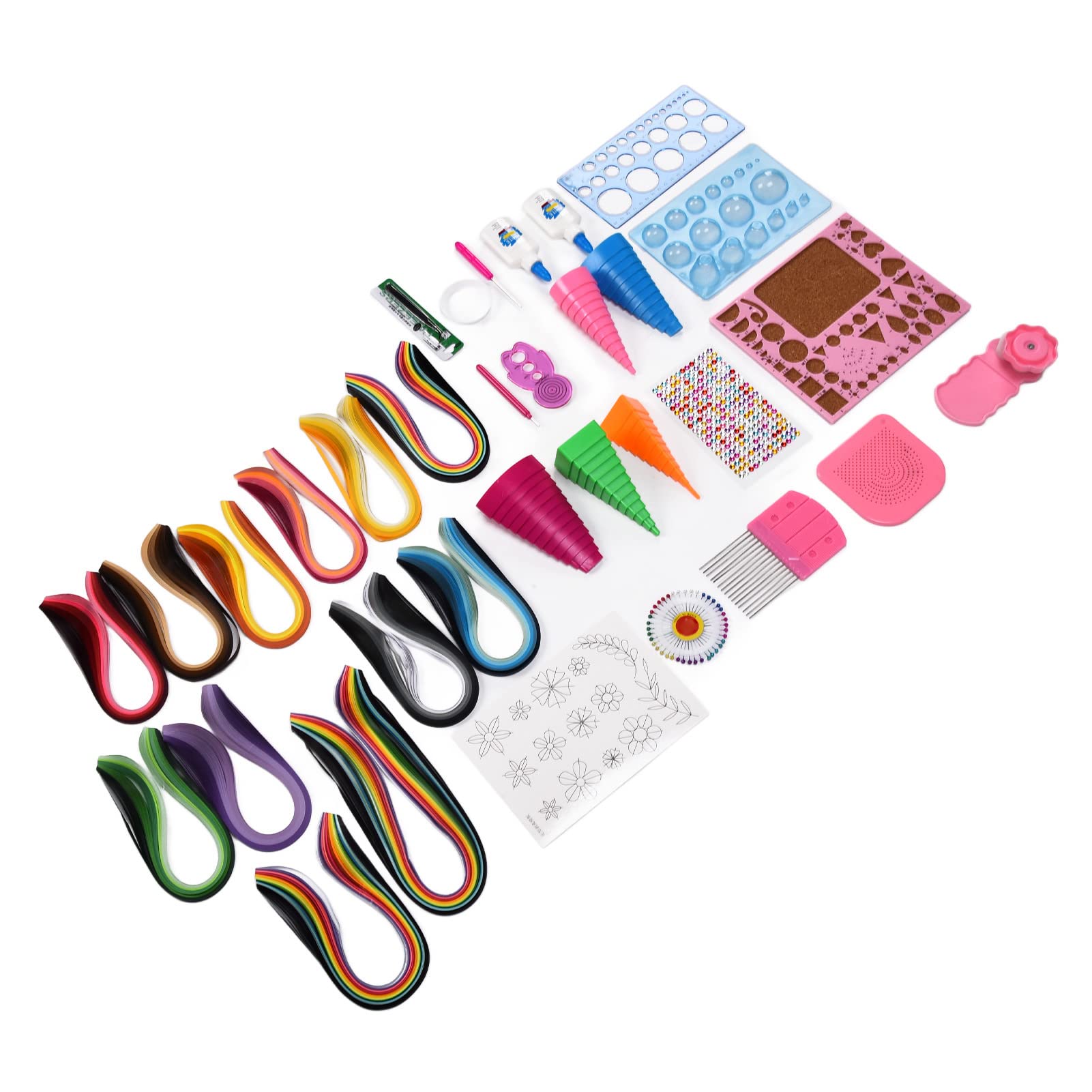 ZMCPODALK Papier-Quilling-Sets – Komplettset mit 1260 Streifen, Quilling-Werkzeuge für Anfänger inklusive Pinzette, Wickelscheibe und Ahle – DIY-Papier-Filigran-Bastelset für Kinder,