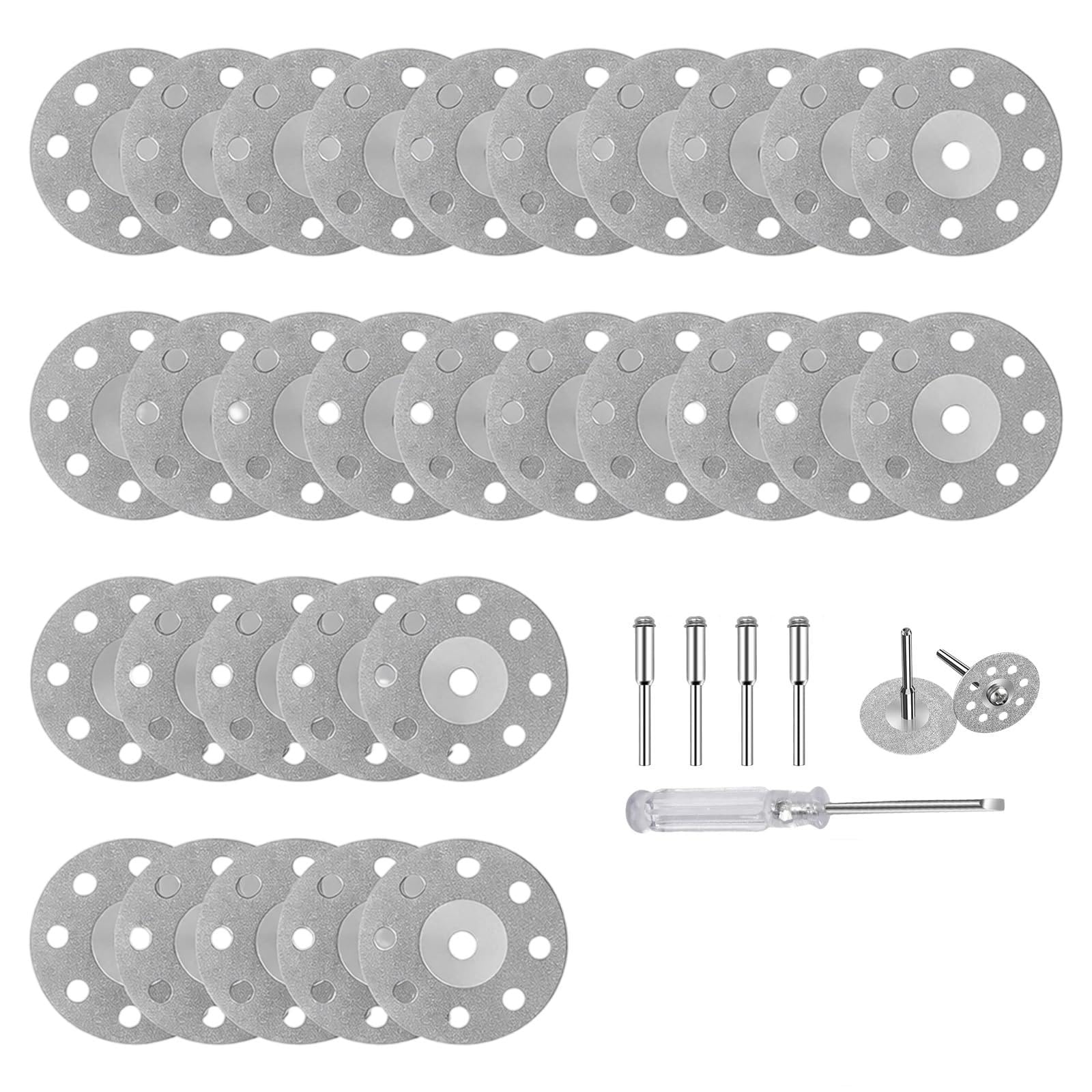 VBK 30 Pcs Diamond Cutting Wheel, 22mm Mini Diamond Cutting Discs, Cut Off Discs with 6 Mandrels 1 for Dremel Rotary Tools, Suitable for Metal Glass Ceramics Jade Gemstones
