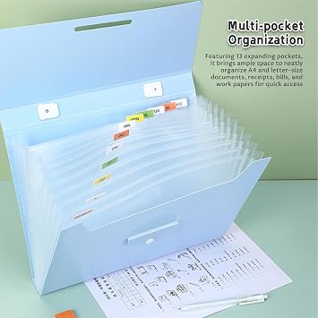 Accordion File Folder, 13 Pockets Expanding File Folder, A4 Letter Size Accordion Paper Document Receipt Organizer for Classroom, Home and Travel, Style 1 Office Products.