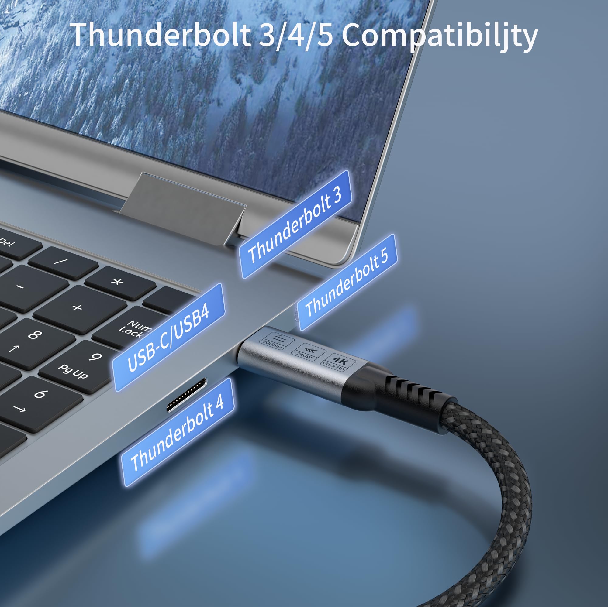 cable usb c vers usb c 1m Compatible avec Thunderbolt 4/3,20Gbps Transfert de données Câble USB 3.2 Gen2, 240W 20V/5A usbc charge rapide, Transmission vidéo 4K pour moniteurs