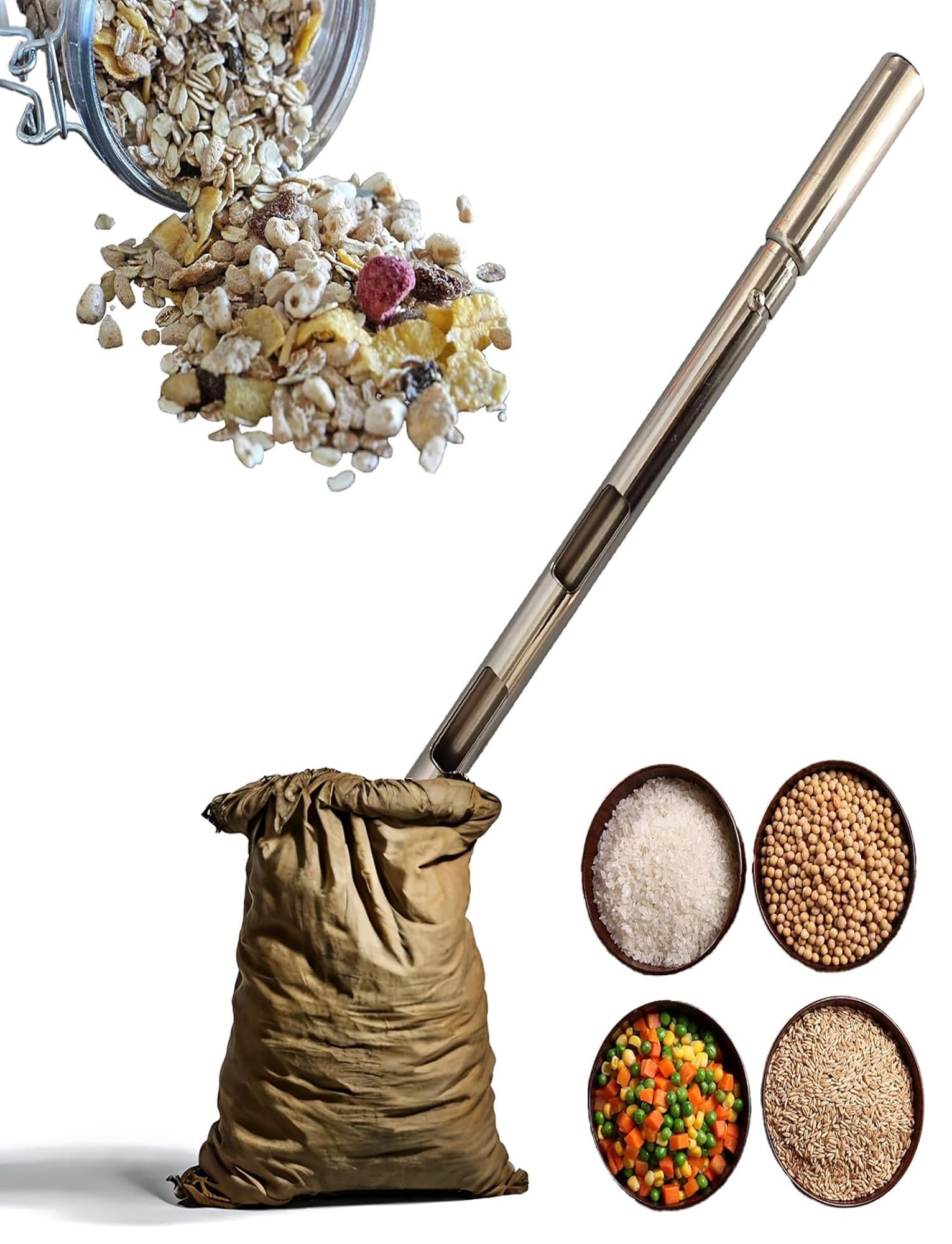 Tubo campionatore di Cereali, Campionatore di Polvere e Grano in Acciaio Inossidabile con 3 Slot, Parti Staccabili, Diverse Dimensioni(70cm/27.5'')