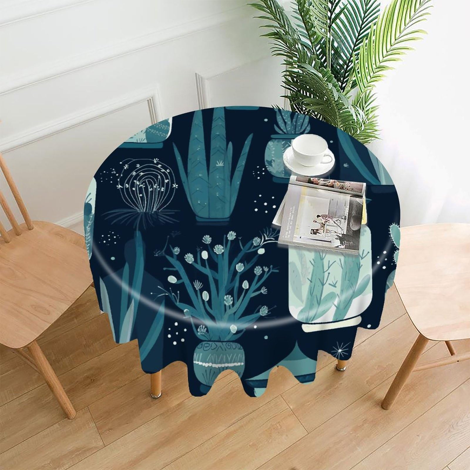 VstaDank Succulent Plants and Cactus Table Cloth Fashions Washable Round Tablecloth Decorative Table Cover Comfortable Straight Edge Tablecover for Dining Kitchen Party Outdoor 60 Inch