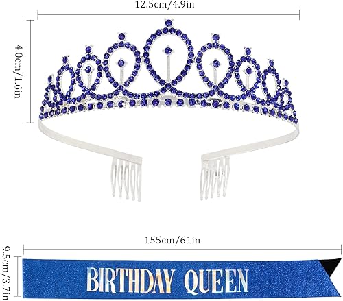 Miniatura 3 de CAVETEE Corona y banda de cumpleaños de zafiro para mujer juego de banda y tiara de diamantes de imitación tiaras de cumpleaños para mujer