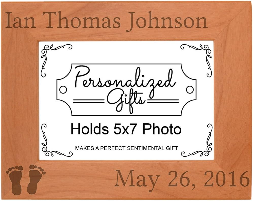 Custom Baby Gift Enter Name Birthday Personalized Natural Wood Engraved 5x7 Landscape Picture Frame