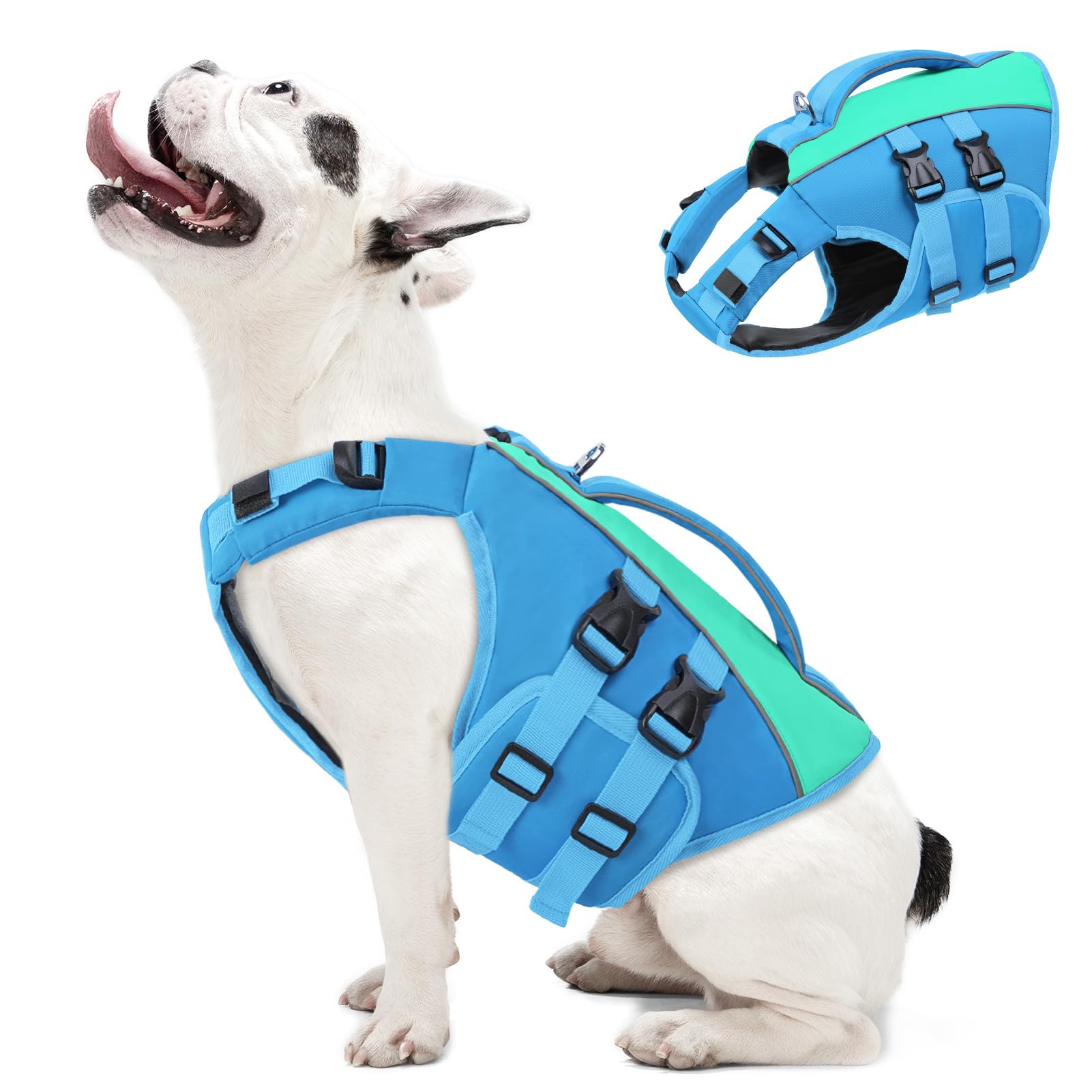 Queenmore Dog Life Jacket Medium, Adjustable Pet Swimming Vest With Rescue Handle, Reflective, Ripstop Dog Life Vest For Swimming For Dachshund,Sausage Dog,Corgi,Beagle,French Bulldog (Blue,M) — image 1