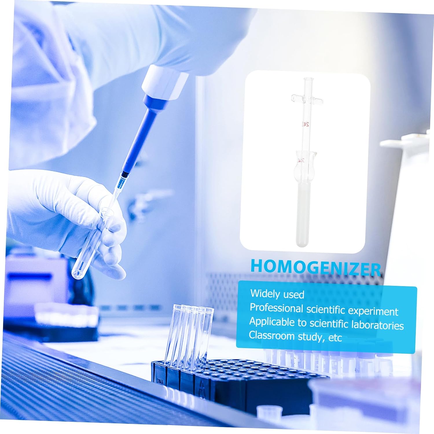 VALICLUD 2ml High Temperature Resistant Borosilicate Cell Tissue Homogenizer with Pestle for Laboratory Use, Heat-Resistant Glassware Experiment Grinder, Lab Glassware Accessory