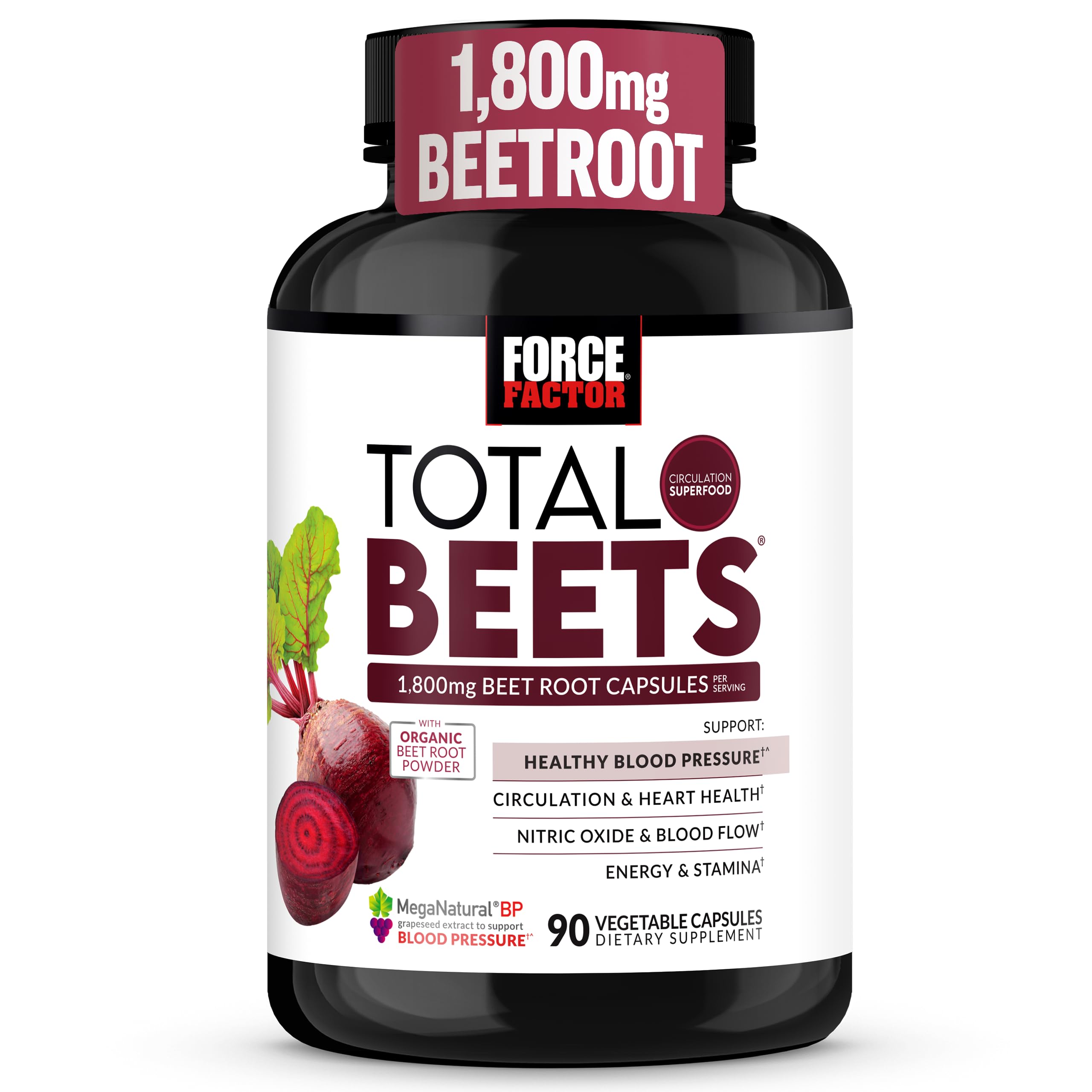 Force Factor Total Beets 1800mg Beet Root Capsules, Blood Pressure Support 90 Count (Pack of 1)
