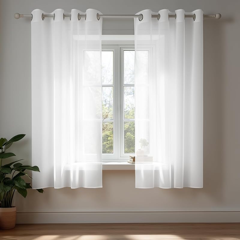 Deconovo 2 db Átlátszó Fényáteresztő Függöny 138x140 cm Fehér