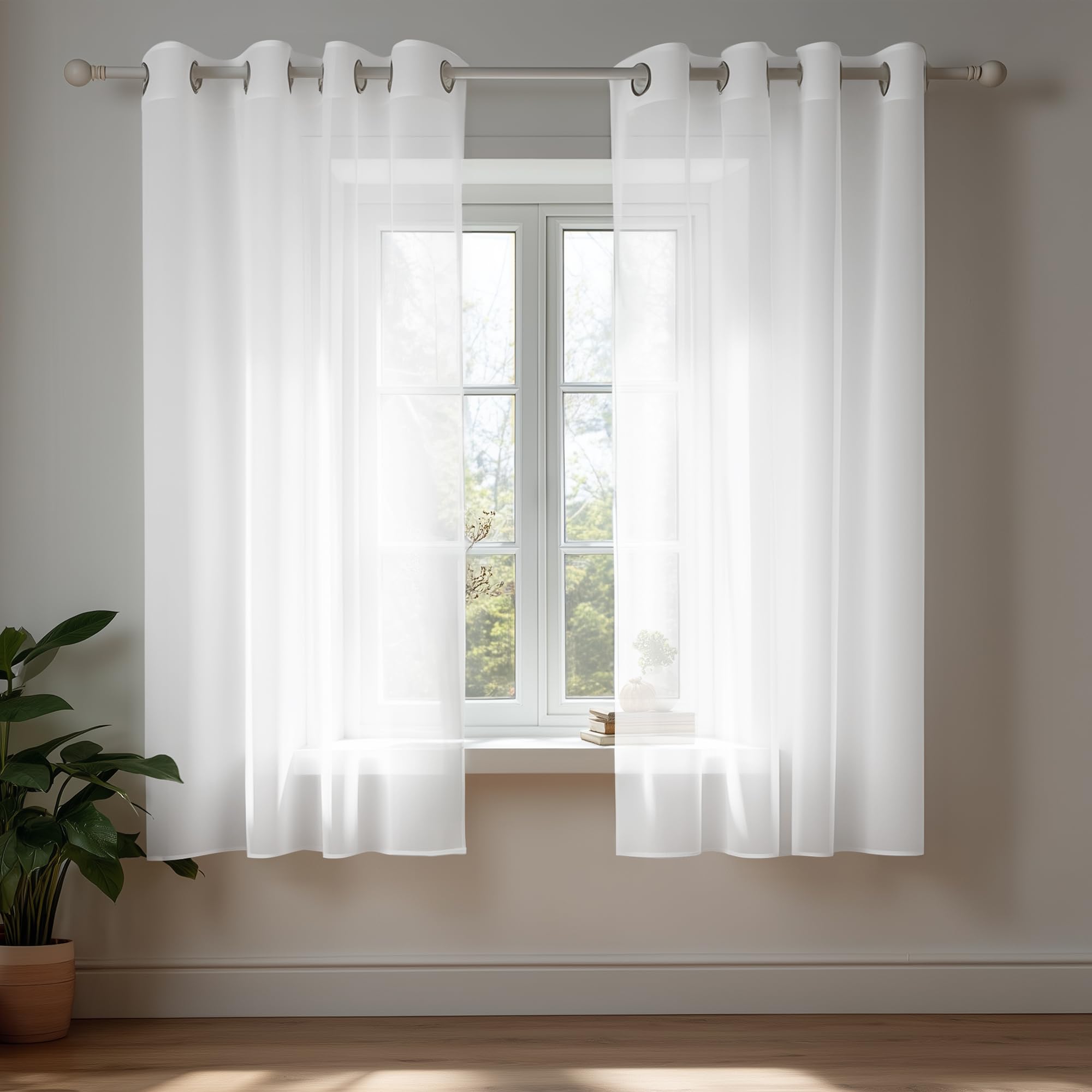Deconovo Visillo para Ventana Cortina Transparente de Dormitorio 2 Paneles 140 x 138 cm Blanco Global Recycled Standard OEKO-TEX STANDARD 100 Global Recycled Standard Global Recycled Standard