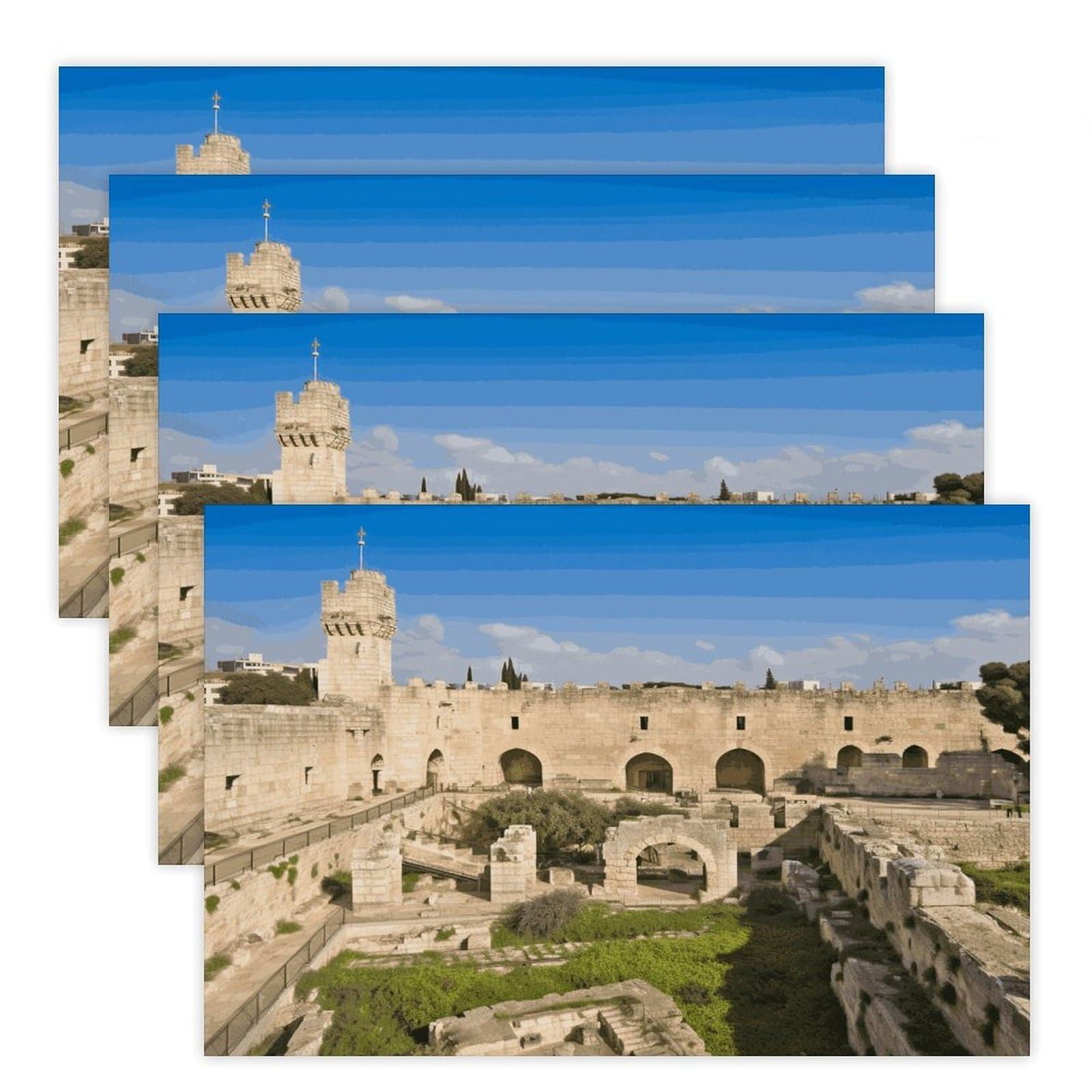 Israel at The Tower of David Placemats Heat-Resistant Washable Place Mats Anti Slip Dining Table Place Mats Wipeable Dining Table Mats Kitchen Decoration Placemats 17.7’’×11.8’’