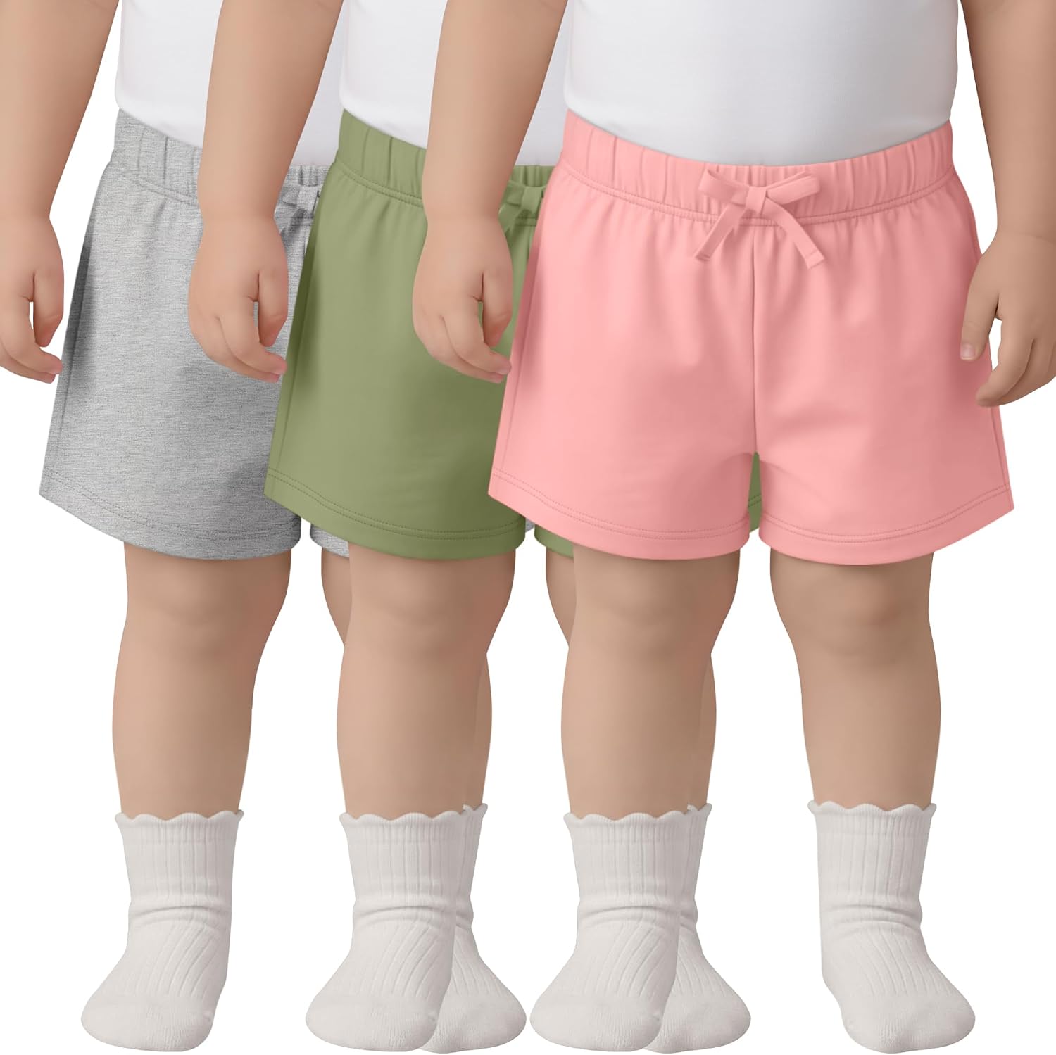 3 Pack Toddler Girls Shorts 18M-5Y Pull on Shorts Bottoms Cute Bow Elastic Waist Loose Casual Summer for Baby Girls
