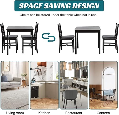 Miniatura 3 de Juego de mesa de comedor de 5 piezas, mesa de comedor de cocina de madera con 4 sillas, mesa de comedor moderna para cocina, comedor, restaurante,