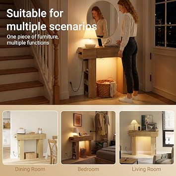 SoBuy Console Table with Outlet & Sensor Light, Farmhouse Entryway Table with Drawer, Open Storage for Hallway, Living Room, Bedroom, Foyer (Natural, 42)
