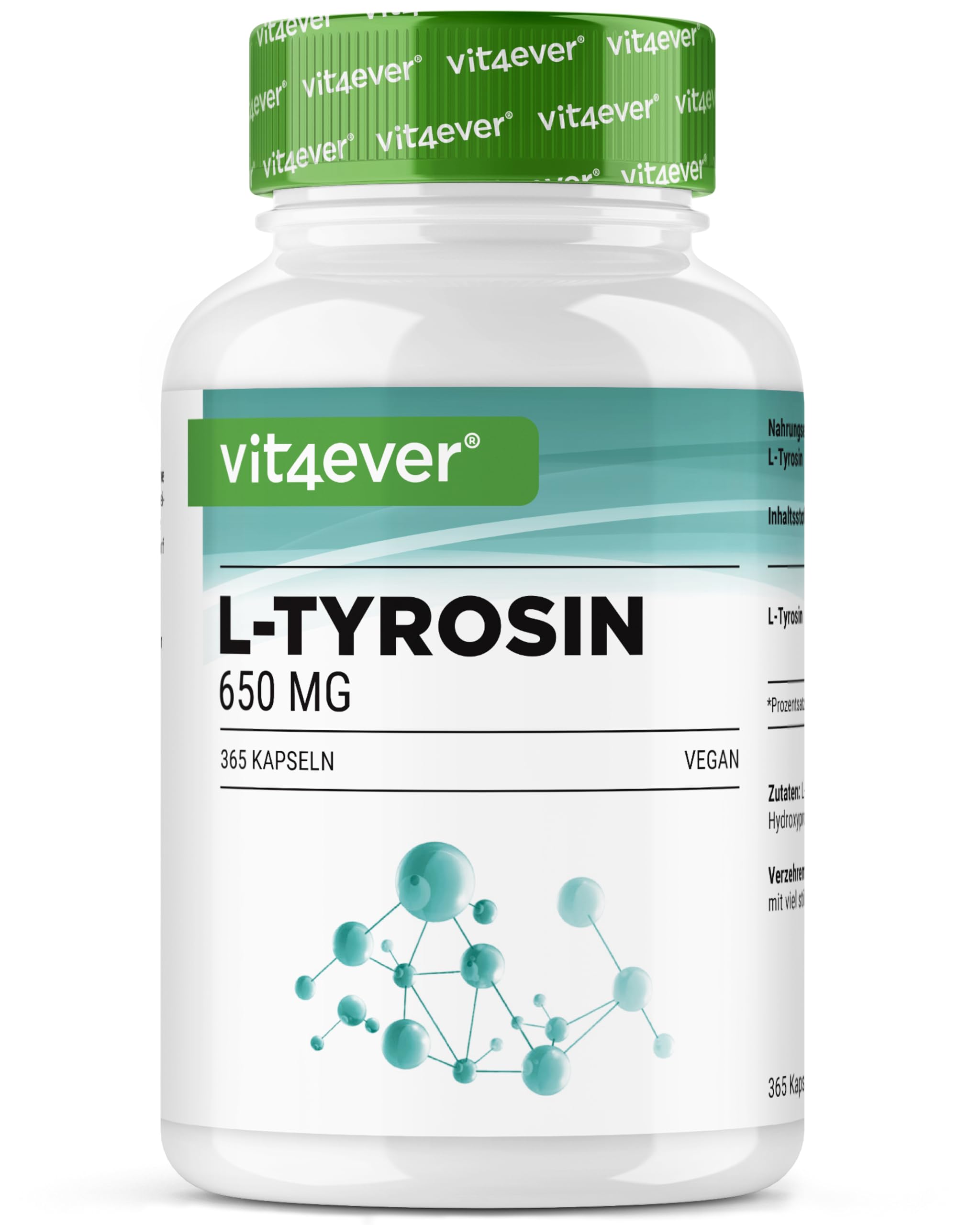 L-Tirosina - 365 capsule vegane - Dose extra-elevata con 1300 mg per dose giornaliera - Amminoacido puro da fermentazione vegetale - Vegano - Altamente dosato