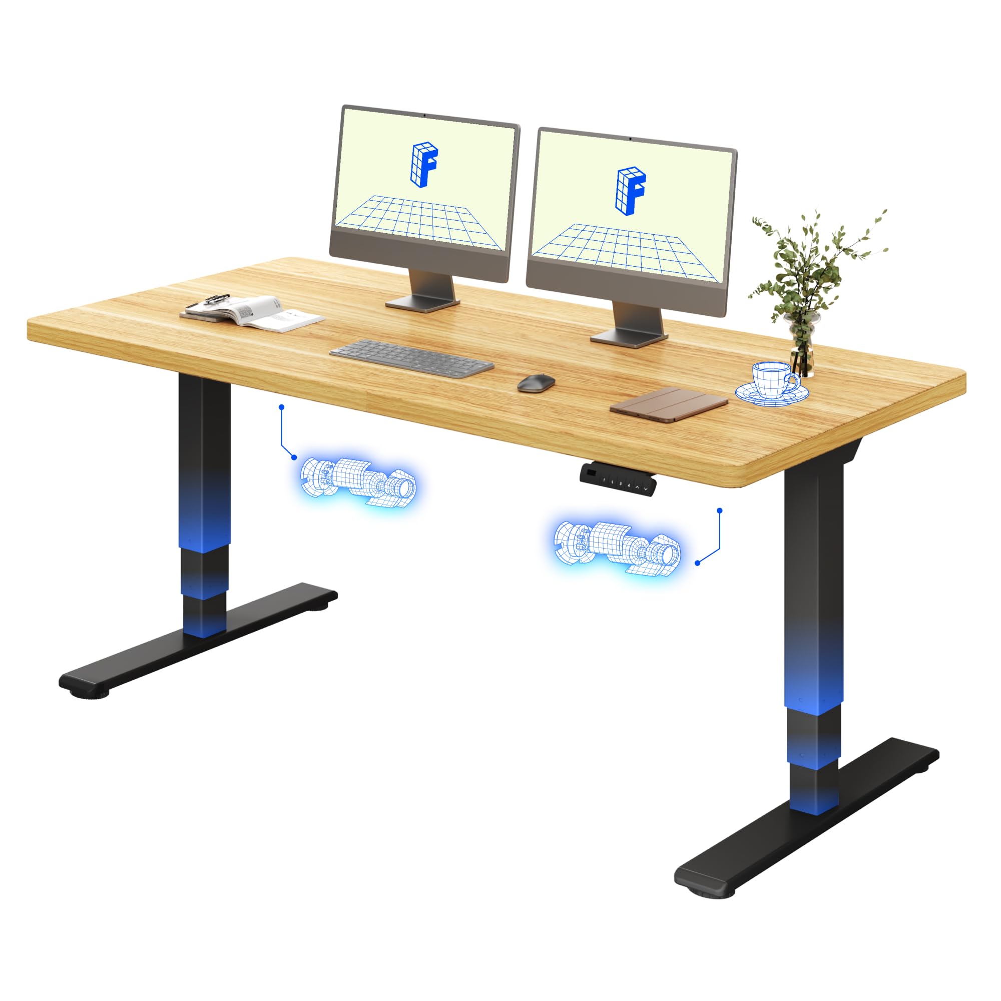 FLEXISPOT höhenverstellbarer Schreibtisch elektrisch mit Dualmotor, 25MM einteiliger Tischplatte&3-Fach Teleskop EC5 LITE