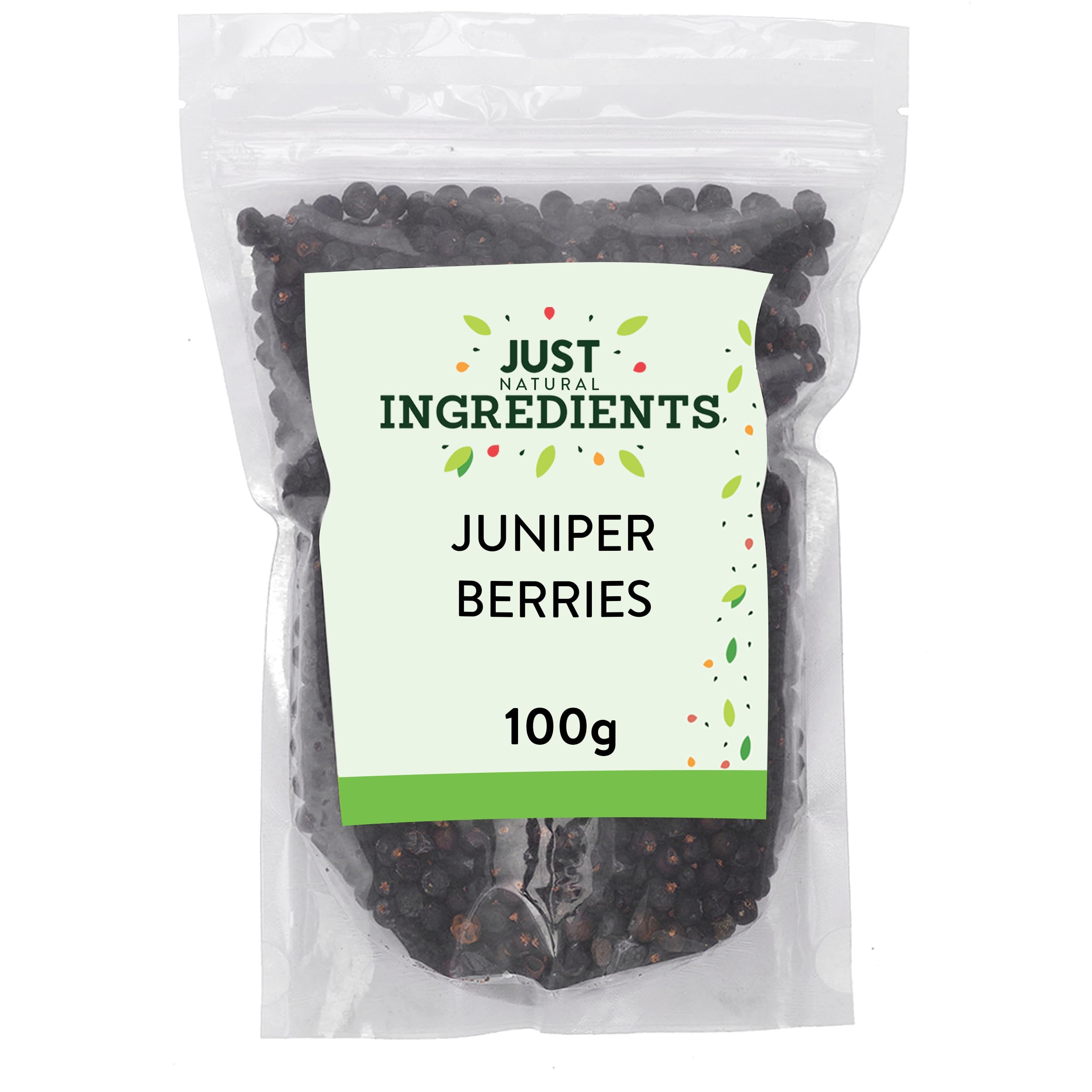 JustIngredients Essentials Juniper Berries 100g, Premium Dried Berries for Cooking, Gin Garnish and Aromatic Infusions ,Tart, Piney Flavour with Citrus Notes, Natural, Vegan, GMO-Free