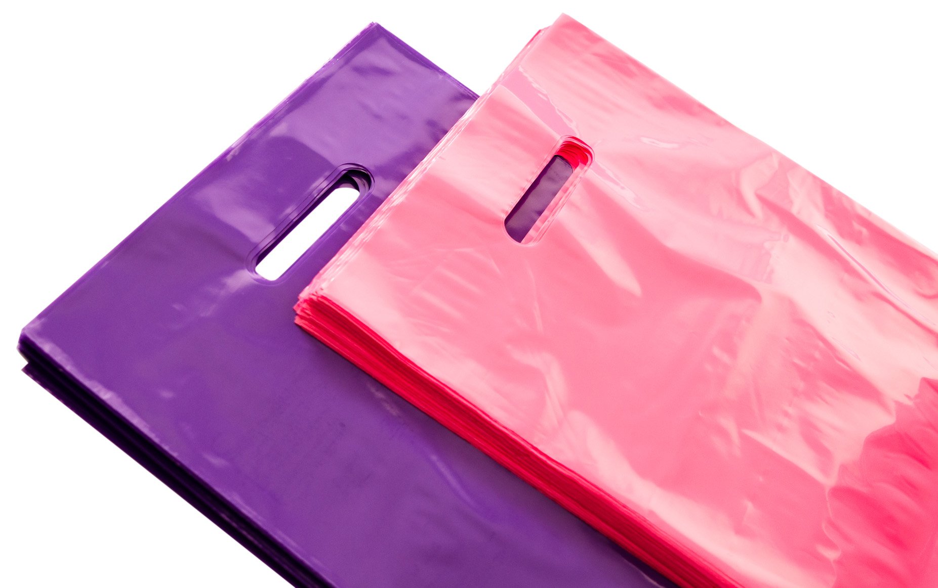 200 Purple & Pink Glossy Merchandise Bags - 9x12 Inches, Die Cut Handles, 1.25 Mil, No Gusset