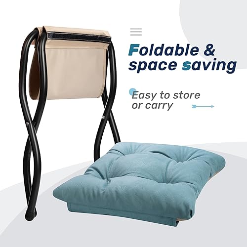 Miniatura 6 de HollyHOME Taburete reposapiés tapizado plegable, otomana pequeña con cojín de algodón grueso, taburete acolchado para silla perezosa, taburete de