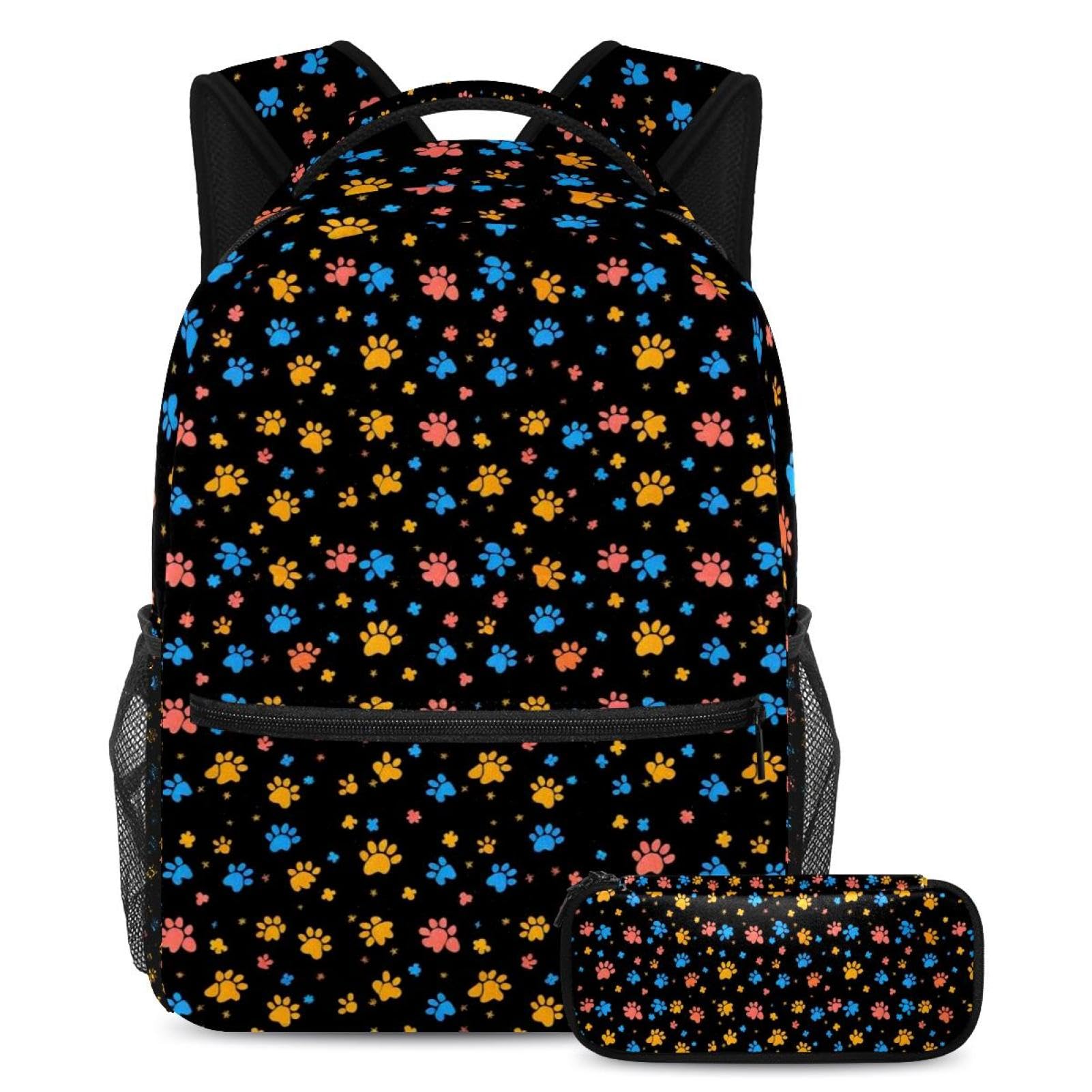 Mini sac d'école patte de chien et trousse à crayons colorée