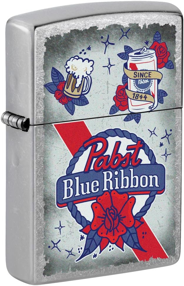 Zippo Pabst Blue Ribbon Design Street Chrome Pocket Lighter- Made in USA