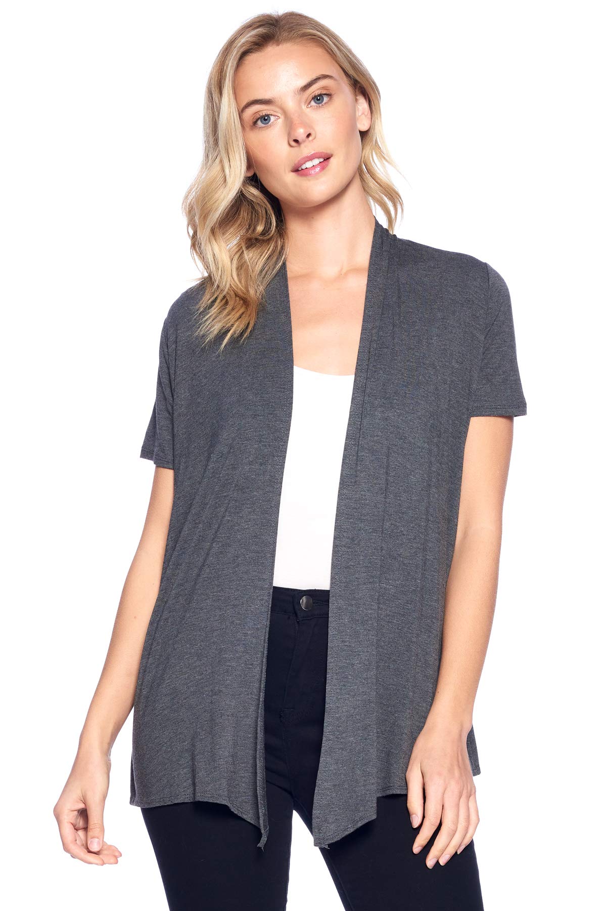 Basic Solid Short Sleeve Open Front Cardigan (S-3X) - Made in USA
