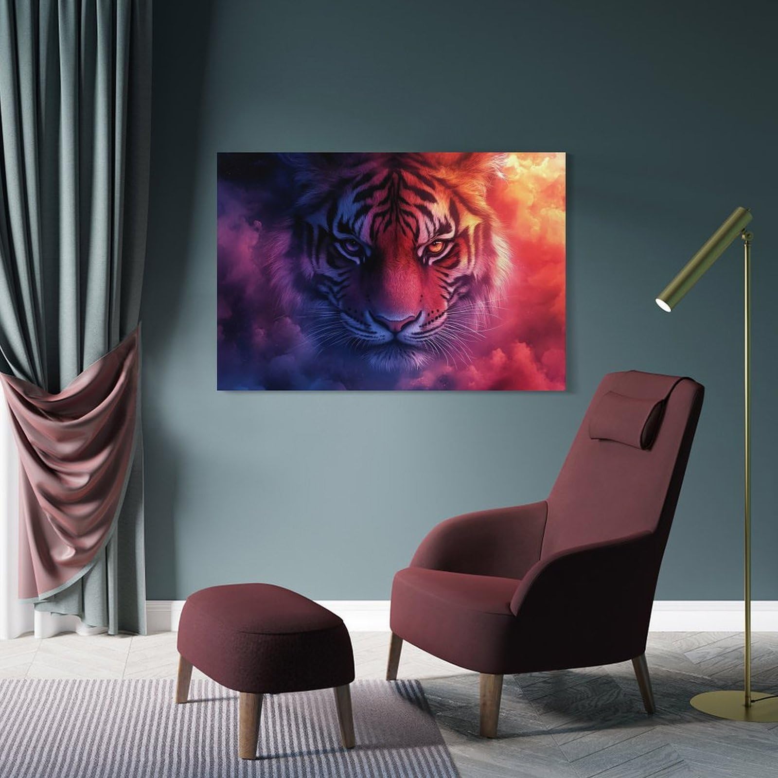 Junmoney Tiger in Colorful Clouds Canvas Wall Decor, 20x30inch(50x75cm), for Gallery Wall Decor And Room Displays, Wall Decor Suited to Curated Displays