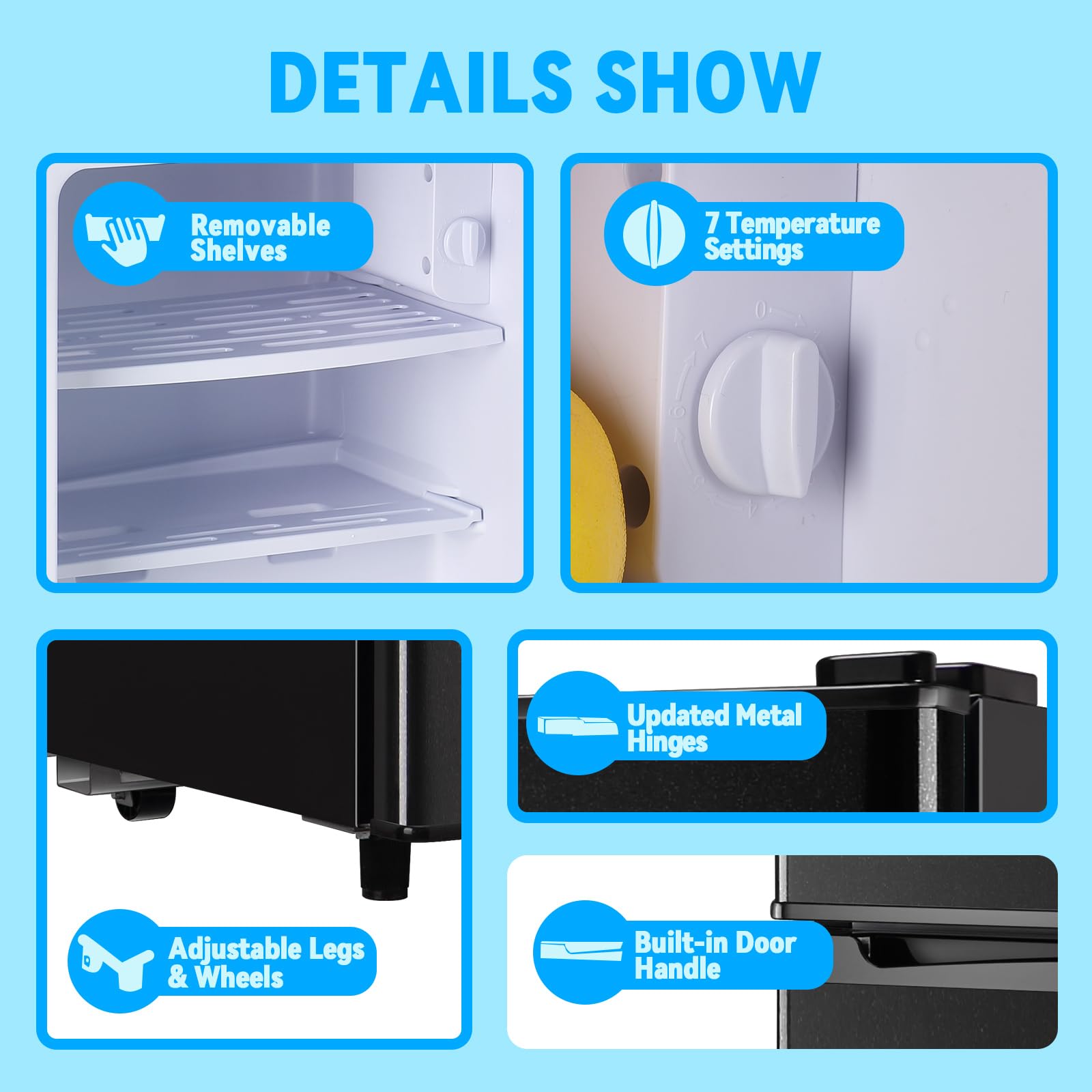 Tacool Mini Fridge With Freezer 2.4 Cu.Ft Mini Refrigerator Freezer Double Doors 7 Modes Temp Suit For Apartment Bedroom Office Black on Fridge.com - View 6