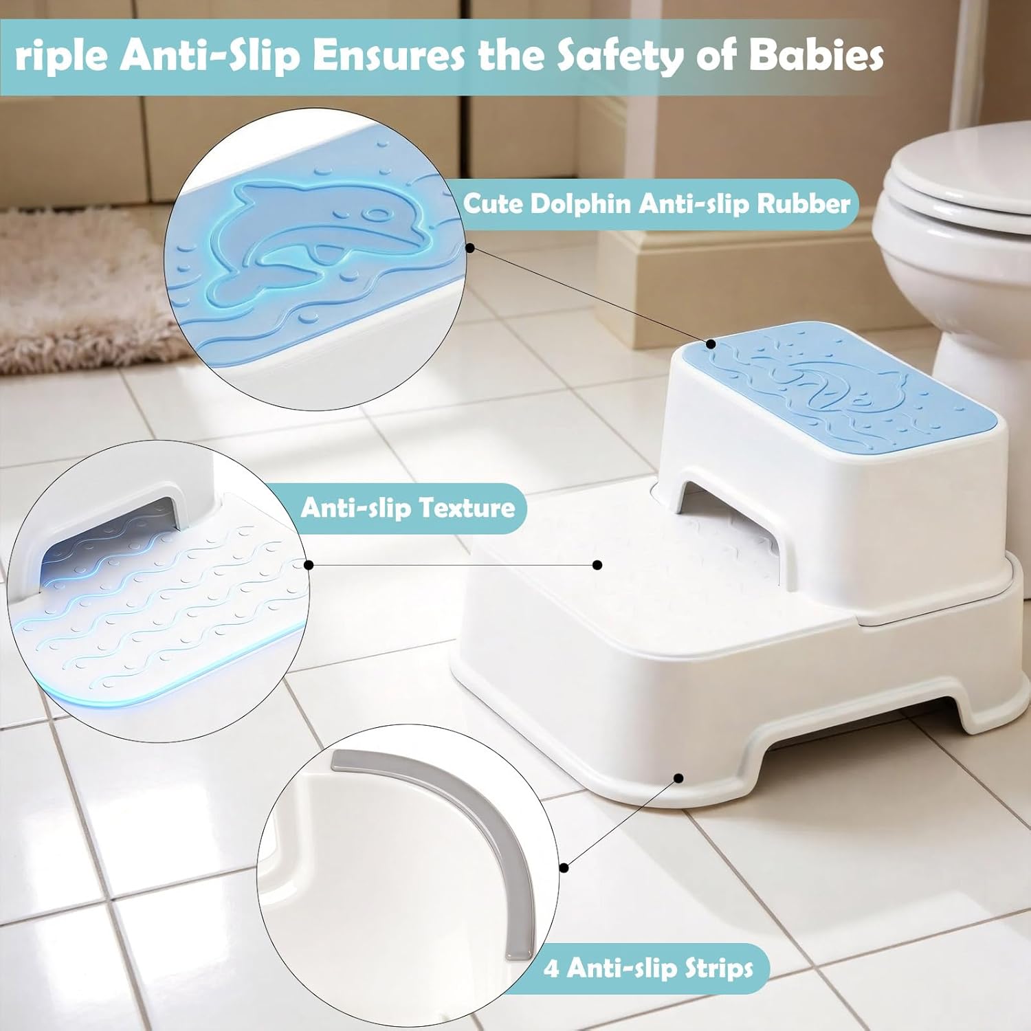 2-Step Toddler Step Stool, Non Slip Kids Step Stool for Bathroom Sink & Toilet Potty Training, Sturdy Stable Base, 10”Height Supports 220 lbs (2Packs Blue)