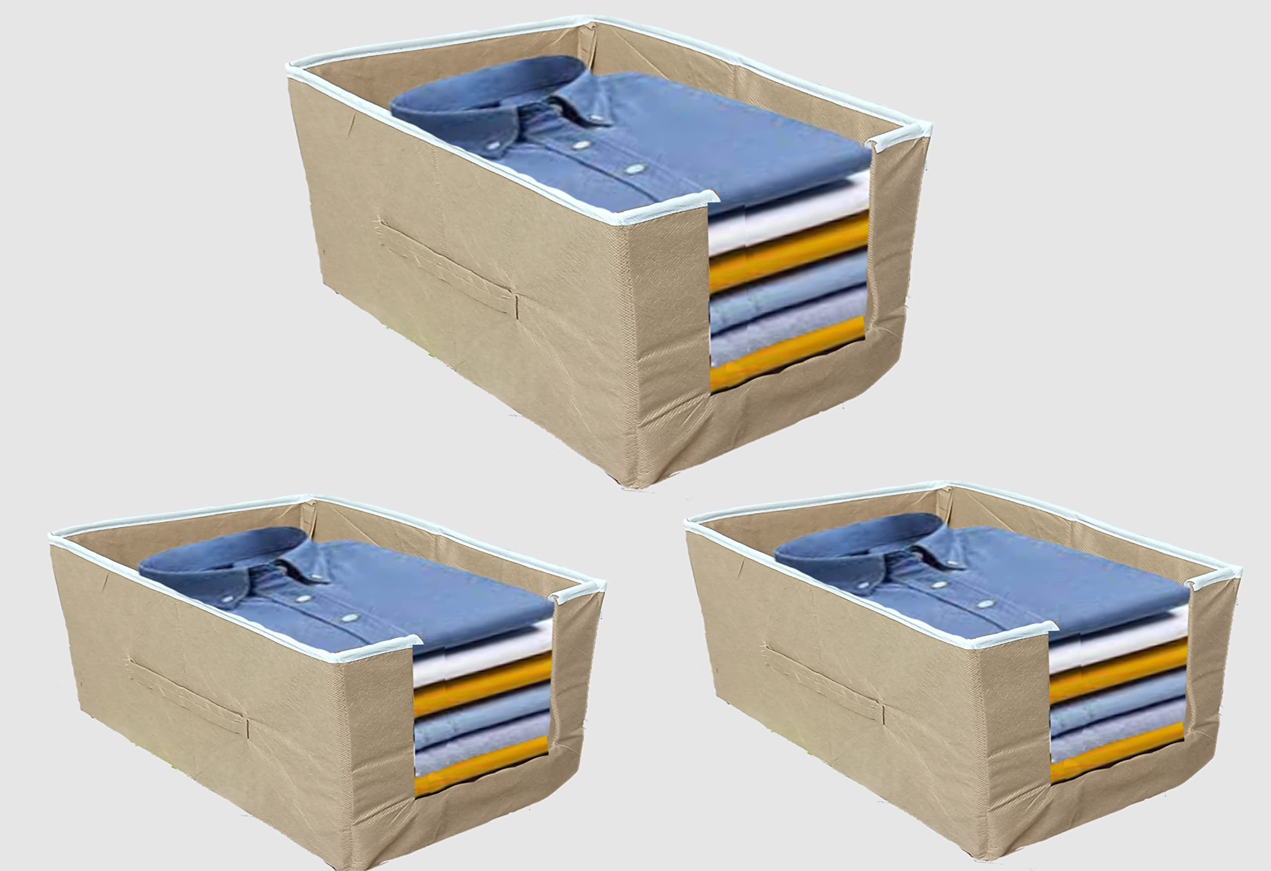 Hydur Shirt Stacker Closet Organizer - Wardrobe Shirts and Clothing Organizer (Set of 3) - Biege