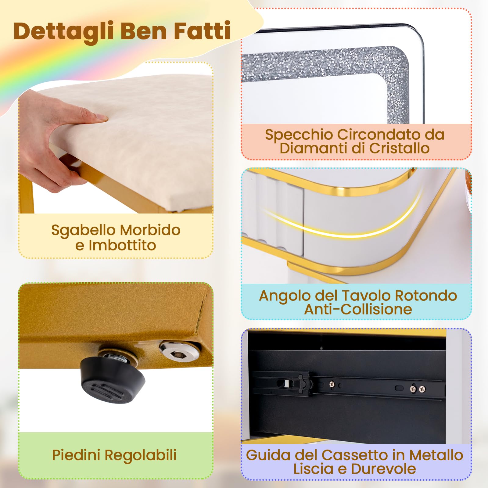 RELAX4LIFE Toeletta da Trucco con Luci LED, Tavolo da Trucco con Specchio, Set di Postazione Trucco con Porta USB/Type-C/Ricarica Wireless, per Camera da Letto, 80x40x137 cm (Bianco)