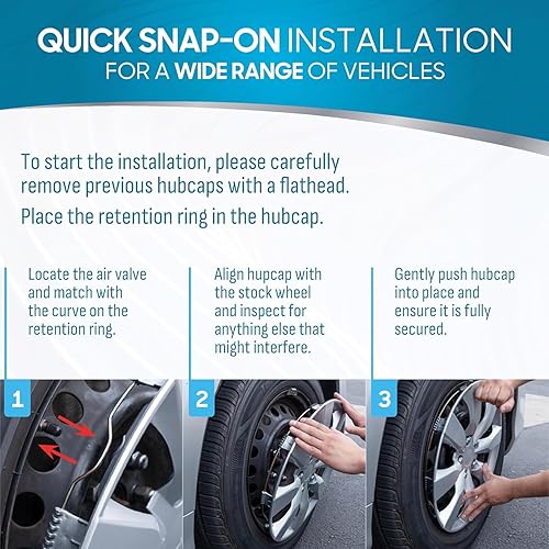 Miniatura 4 de BDK Performance - Juego de 4 cubiertas de rueda de repuesto prémium de 16 pulgadas para ruedas de acero, ABS de alta calidad con anillo de