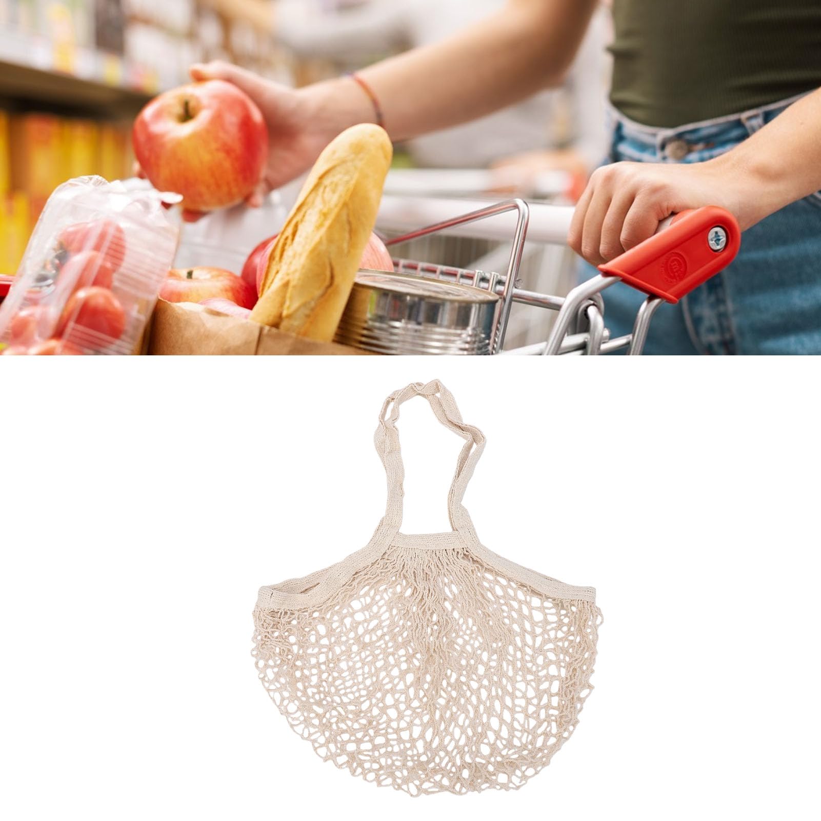 banapoy 12er-Pack Einkaufstüten aus Baumwollnetz, Wiederverwendbare Tragetaschen mit Großem Fassungsvermögen und 25 cm Langem Griff, für Obst, Gemüse, Einkaufen, Picknick